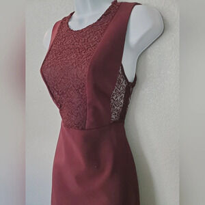 💚5/$25 NWT Zara Burgundy Lace Back Sheath Cut Out Dress Size XS